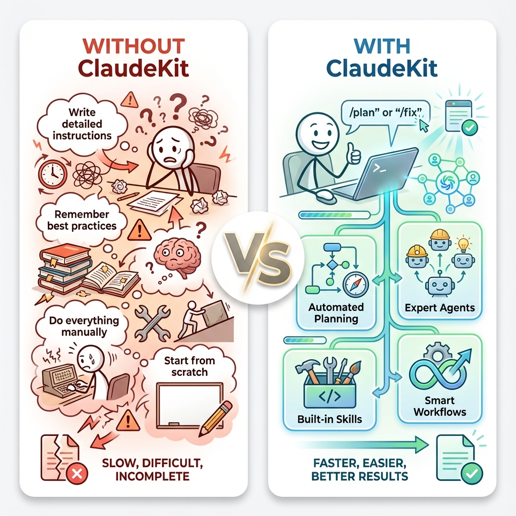 ClaudeKit Before vs After Comparison